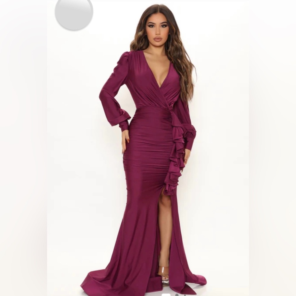 Elegant Plum Long Sleeve Gown